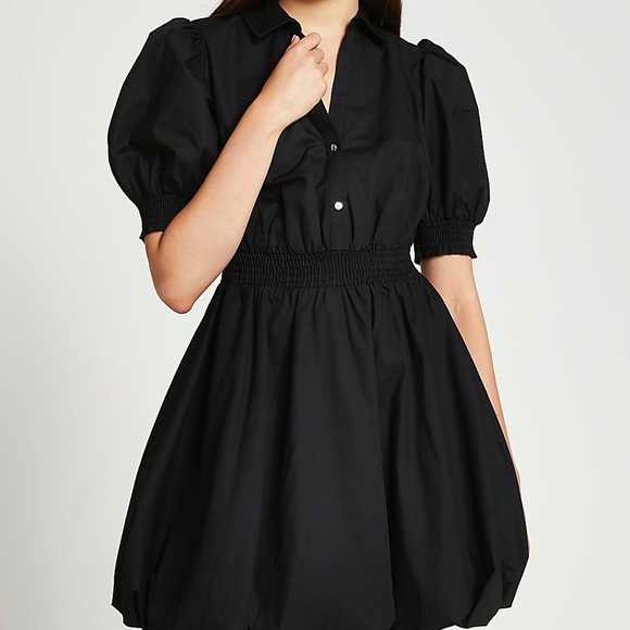 NWT River Island Black Puff Sleeve Mini Shirt Dress Size US 4 (UK 8) - Picture 2 of 10